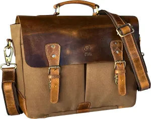 RUSTIC TOWN Leather Canvas Messenger Bag for Men Women - Vintage Laptop Satchel Leather Briefcase (15 Inch, Olive Green)