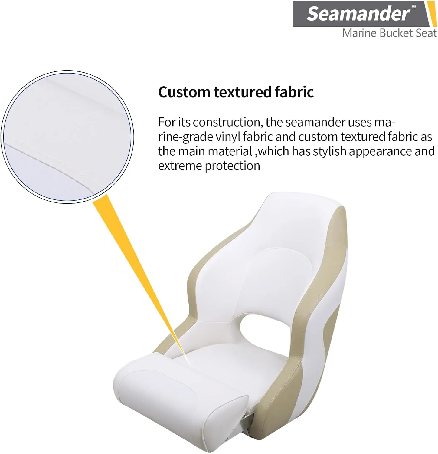 Seamander Captain Bucket Seat Boat Seat,Filp Up Boat Seat (A-Tan/White)