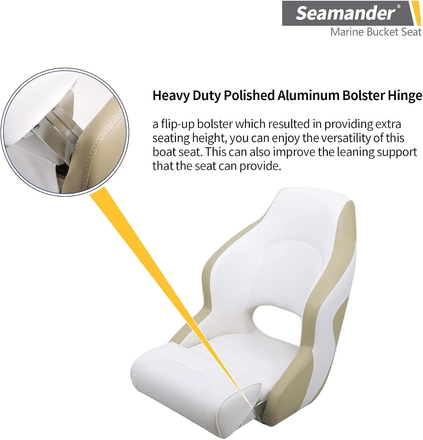 Seamander Captain Bucket Seat Boat Seat,Filp Up Boat Seat (A-Tan/White)