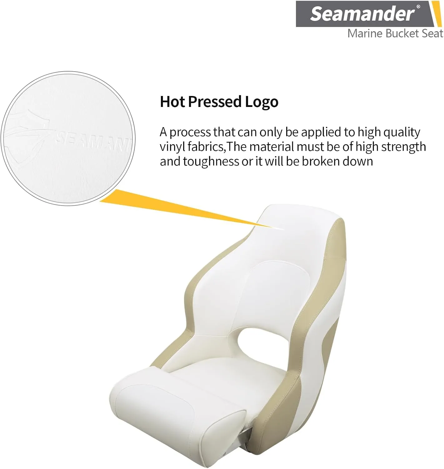 Seamander Captain Bucket Seat Boat Seat,Filp Up Boat Seat (A-Tan/White)