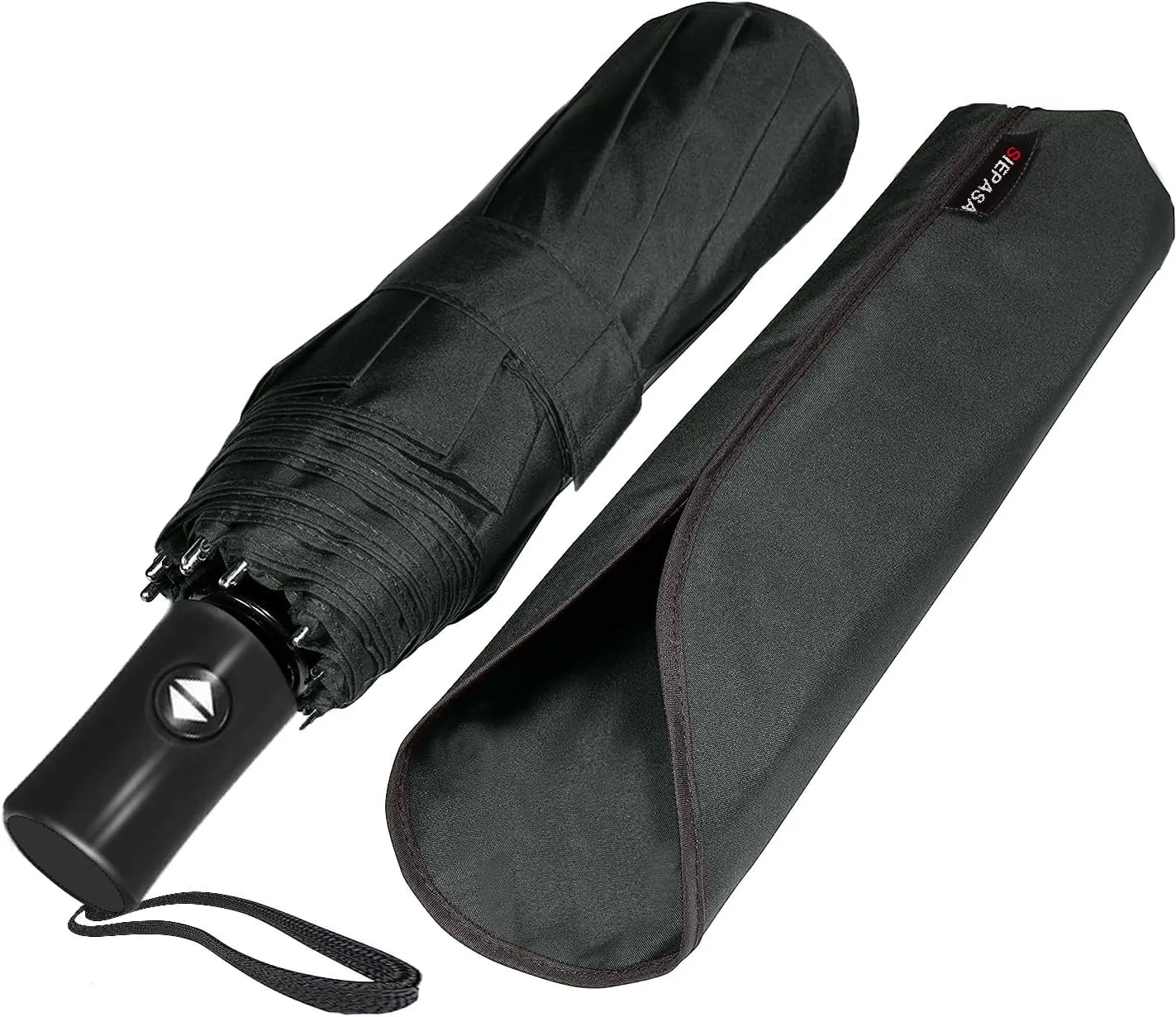 SIEPASA Compact Travel Umbrella - Windproof Auto Open/Close, Small Folding Umbrella for Rain - Lightweight & Durable with Fiberglass Frame, Waterproof Canopy - Fits Backpack, Purse, Suitcase. (Black)