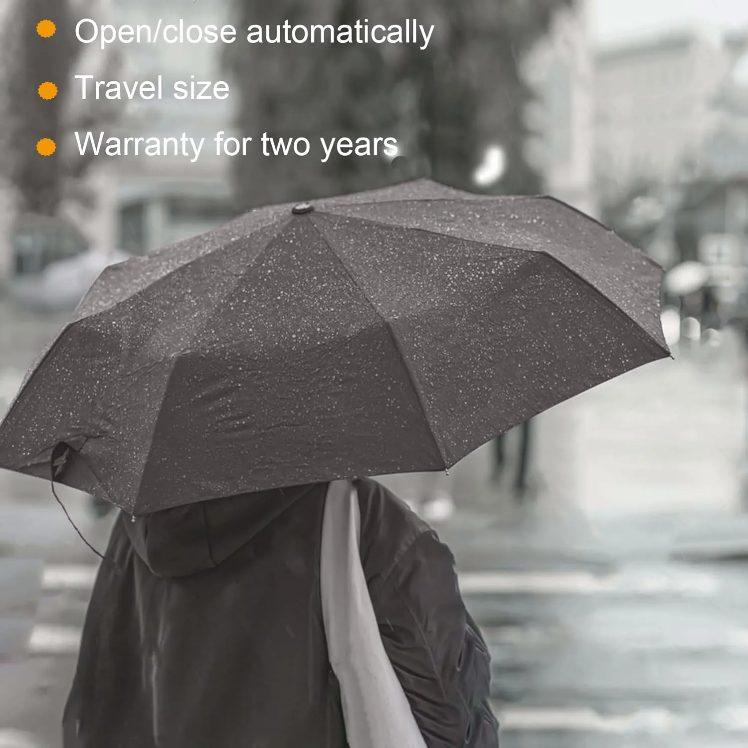 SIEPASA Compact Travel Umbrella - Windproof Auto Open/Close, Small Folding Umbrella for Rain - Lightweight & Durable with Fiberglass Frame, Waterproof Canopy - Fits Backpack, Purse, Suitcase. (Black)