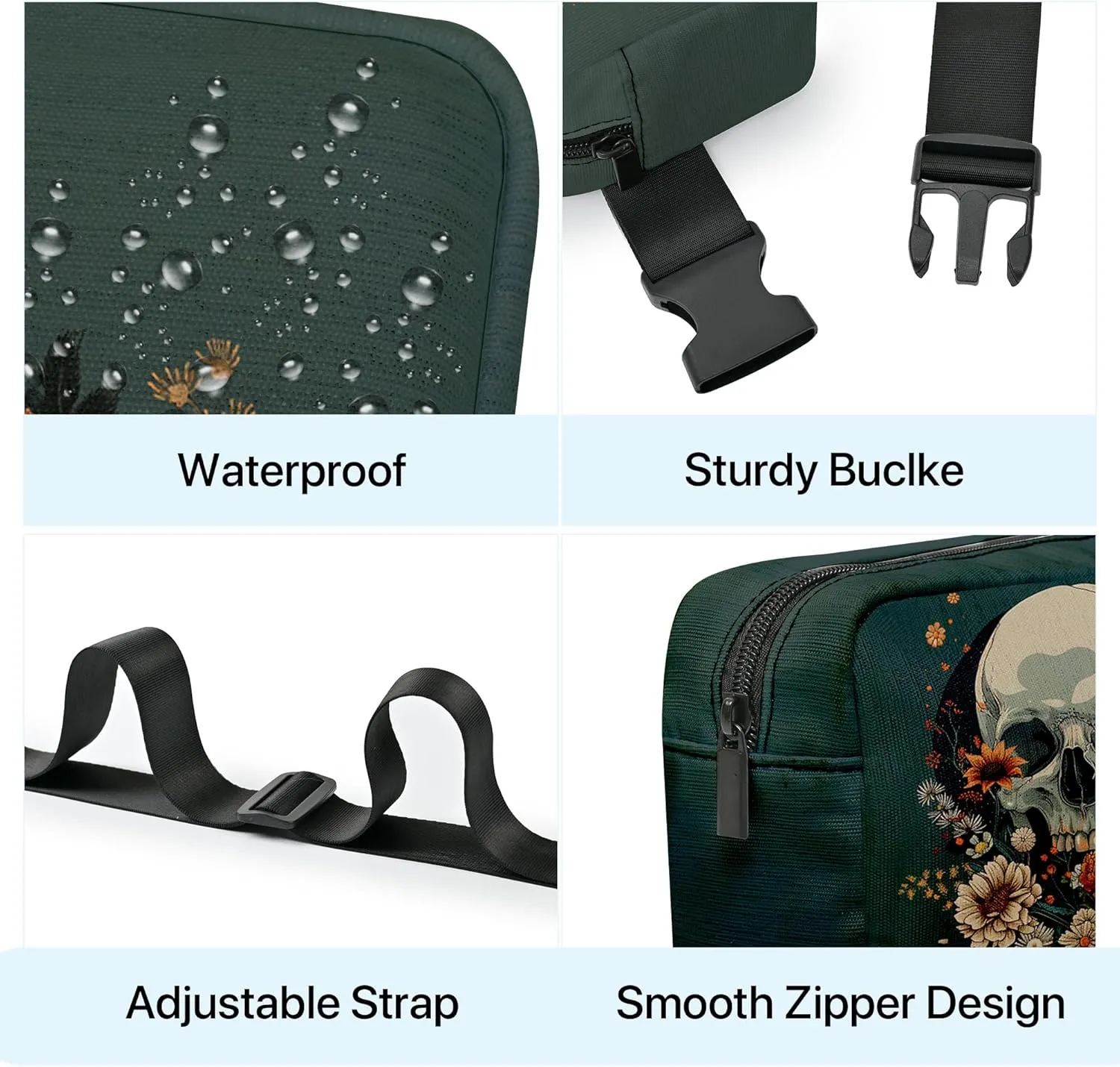 Skull Fanny Pack Fashion Belt Bag Small Crossbody Bags for Women Casual Waist Packs with Adjustable Strap