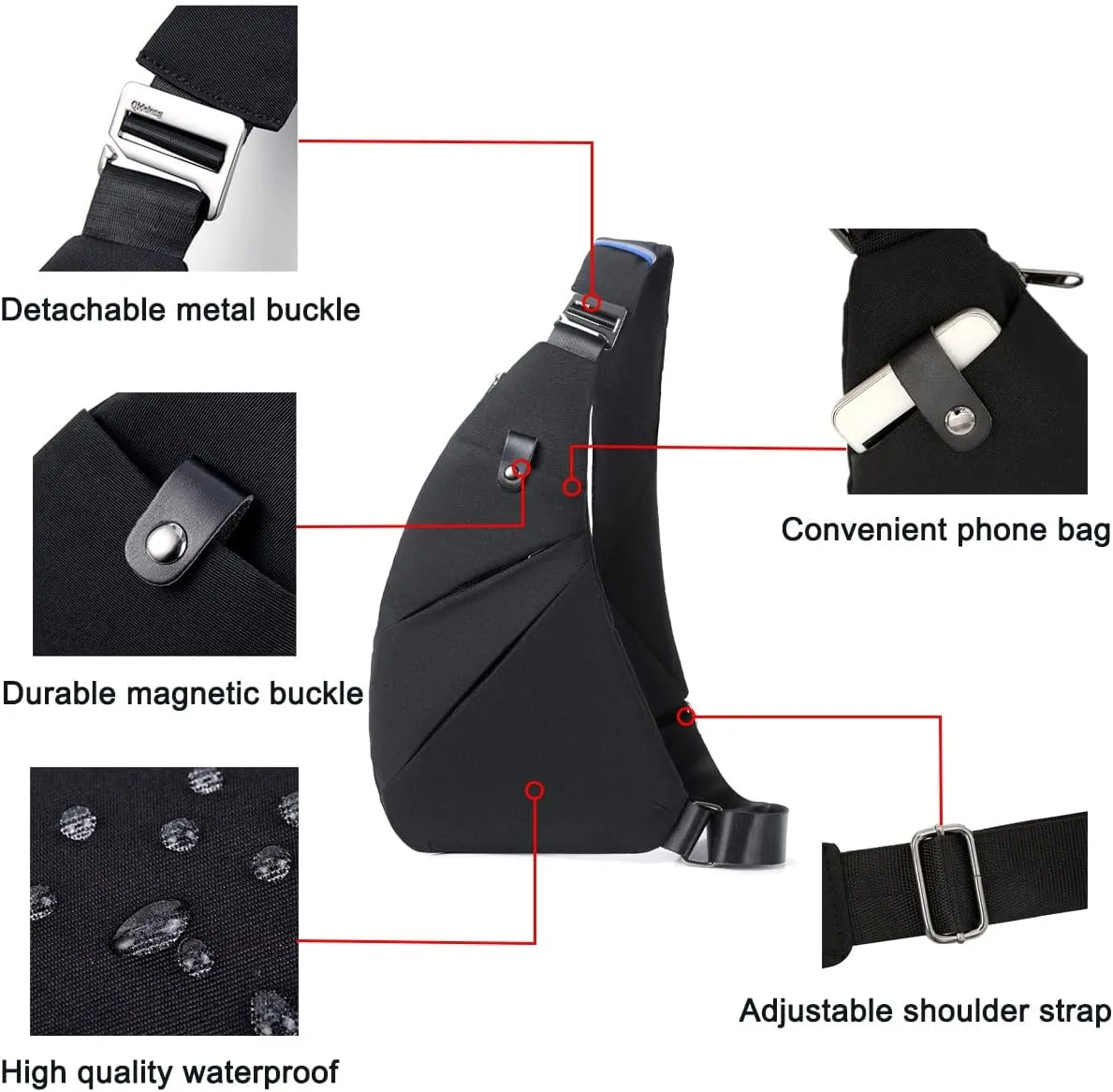 Sling Bag - Slim Crossbody Shoulder Backpack Anti-Theft Personal Pocket Chest Bag Travel Fanny Pack for Men Women