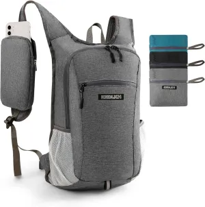 Small Hiking Backpack with Detachable Front Phone Holder, Foldable Packable Back pack with Chest and Waist Strap, Lightweight Daypack for Women Men (Gray, 15L)