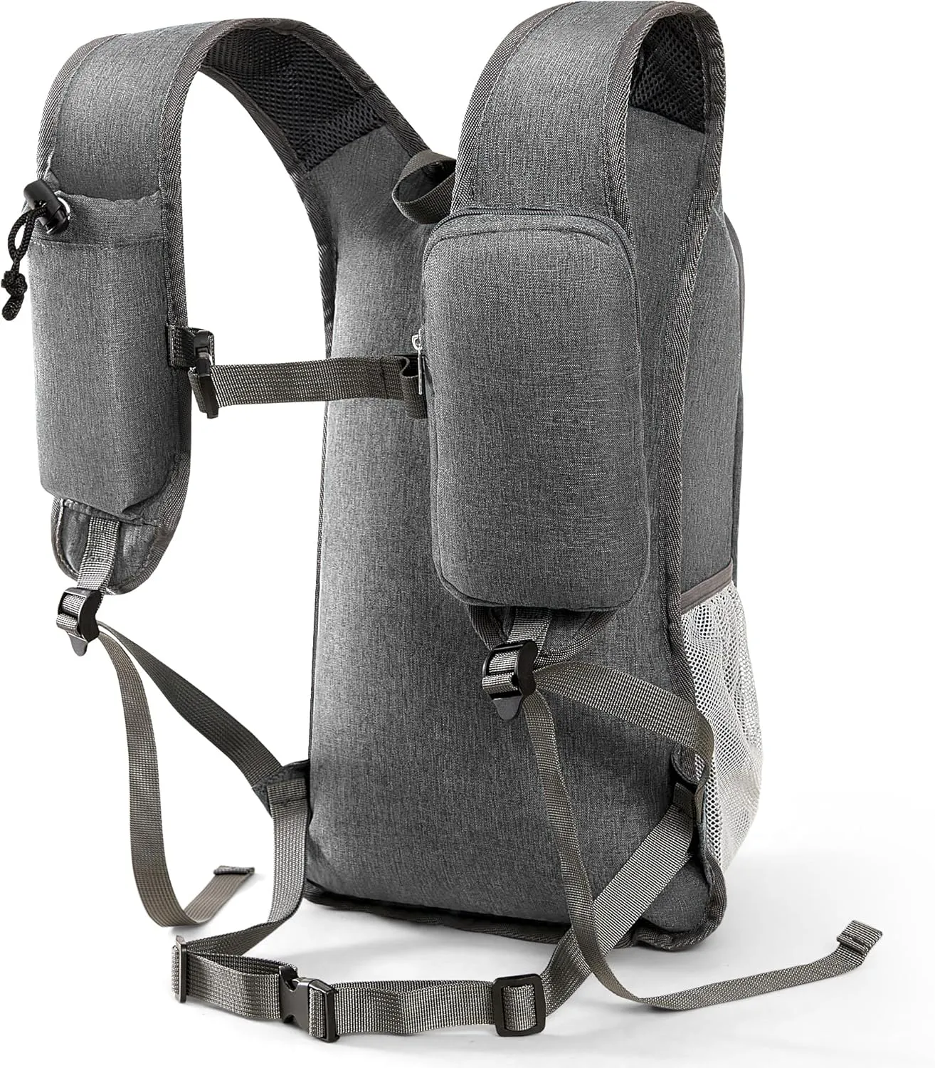 Small Hiking Backpack with Detachable Front Phone Holder, Foldable Packable Back pack with Chest and Waist Strap, Lightweight Daypack for Women Men (Gray, 15L)