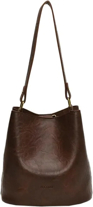 Soft Leather Bucket Bag for Women Vintage Shoulder Bag Underarm Purse Work Tote Handbag with Wallet Daily Handbag