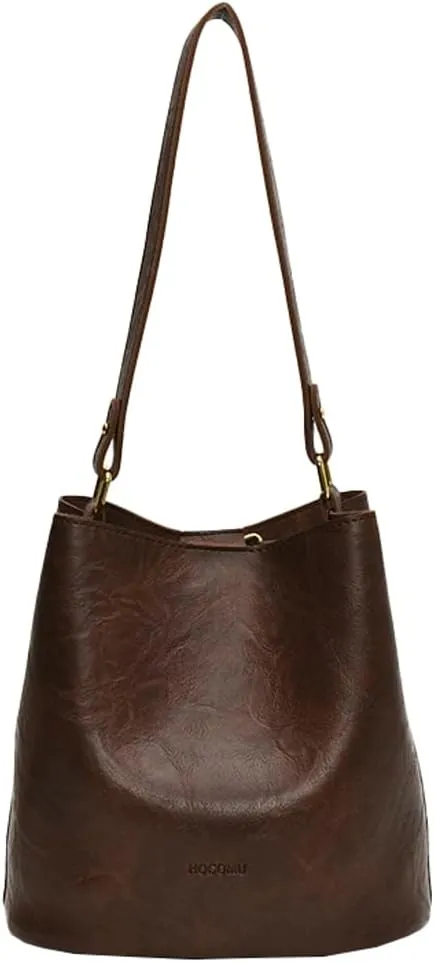 Soft Leather Bucket Bag for Women Vintage Shoulder Bag Underarm Purse Work Tote Handbag with Wallet Daily Handbag