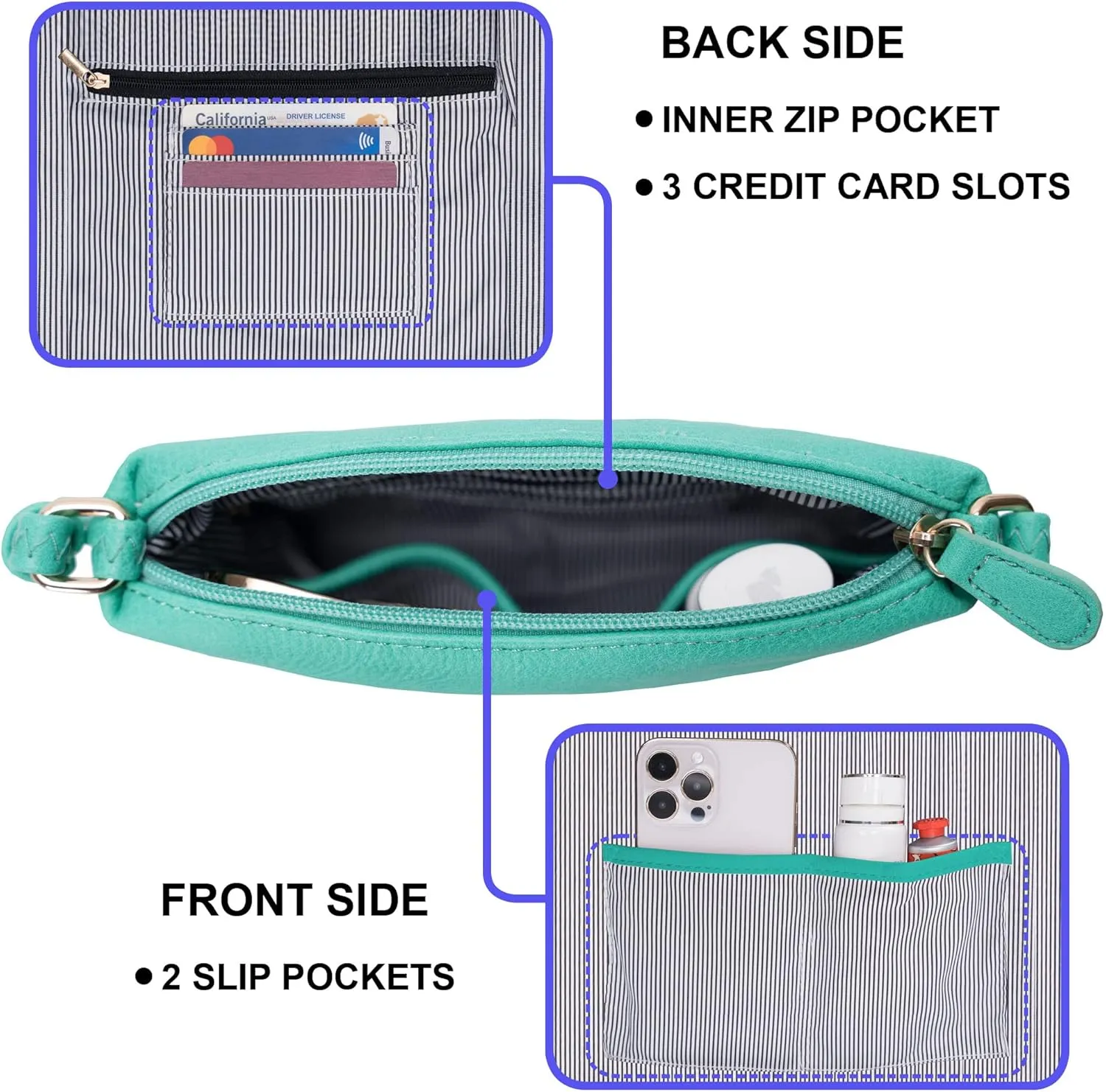 Solene Small Multi Zipper Pocket Crossbody Bag with Adjustable Strap, Lightweight Travel Purse, Daily Small Messenger Pouch