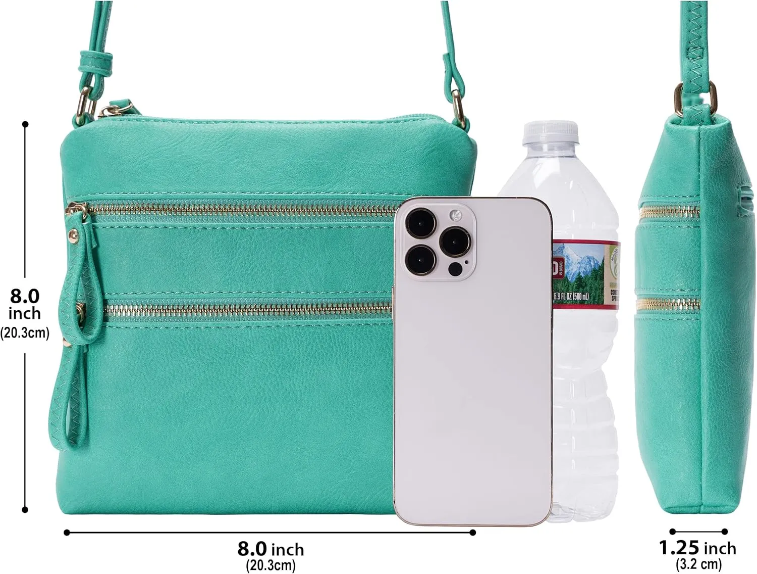 Solene Small Multi Zipper Pocket Crossbody Bag with Adjustable Strap, Lightweight Travel Purse, Daily Small Messenger Pouch
