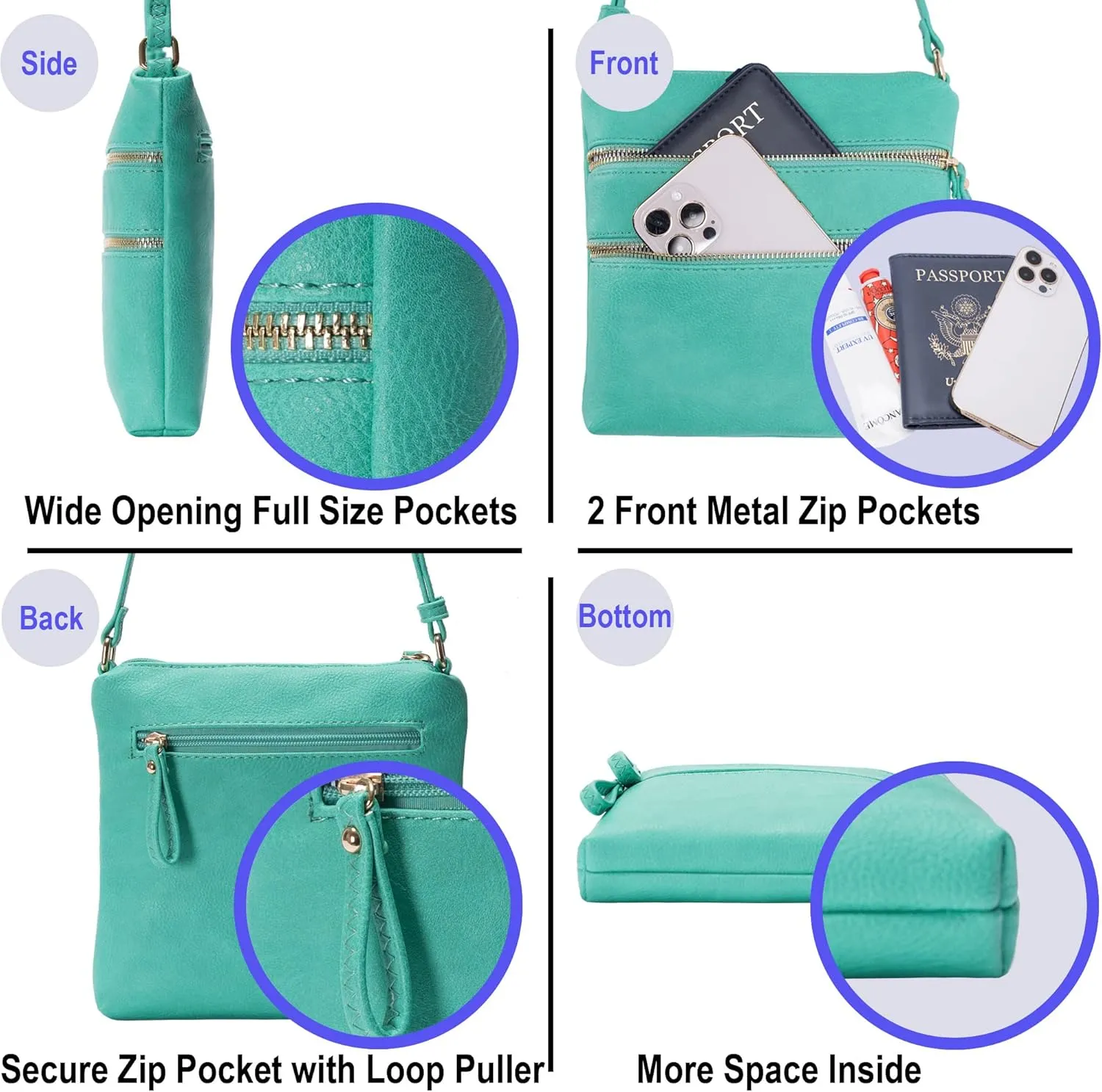 Solene Small Multi Zipper Pocket Crossbody Bag with Adjustable Strap, Lightweight Travel Purse, Daily Small Messenger Pouch
