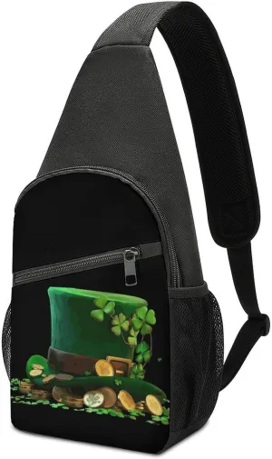 St Patrick's Day Clover Hat Small Sling Backpack Crossbody Chest Bag Daypack Fanny Pack for Outdoors Hiking Traveling