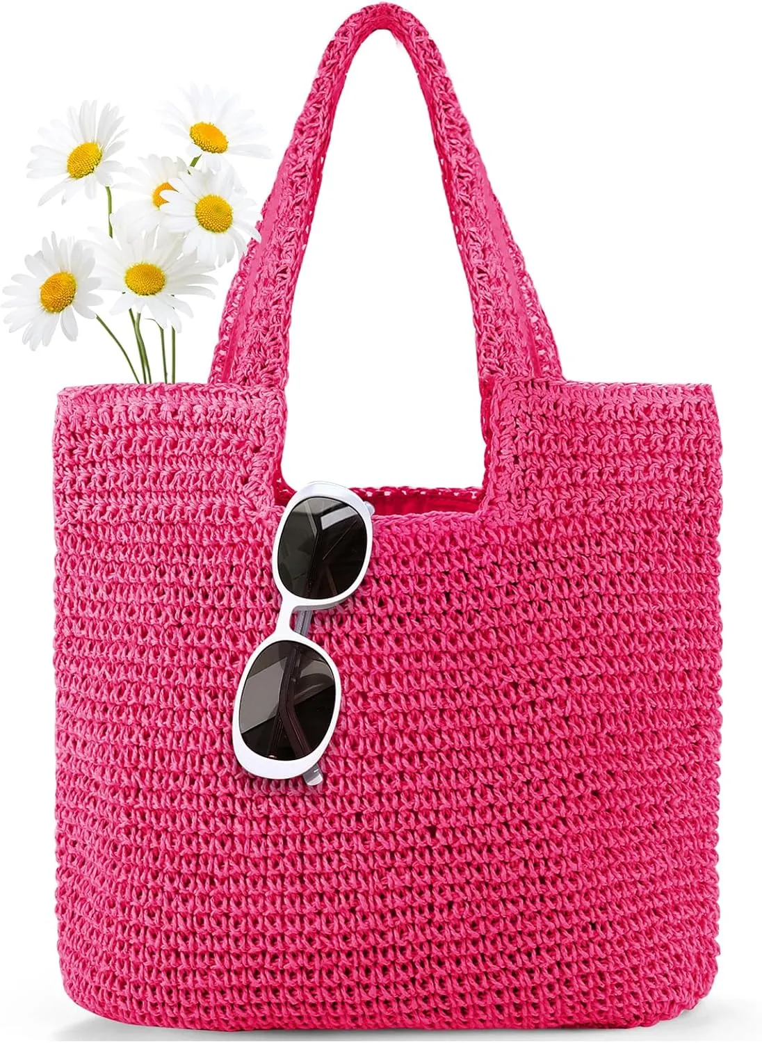 Straw Bag Beach Tote Handbag for Women Large Summer Woven Raffia Bag with Zipper
