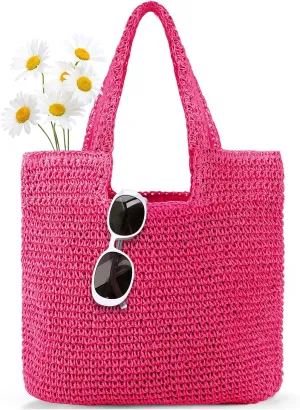 Straw Bag Beach Tote Handbag for Women Large Summer Woven Raffia Bag with Zipper