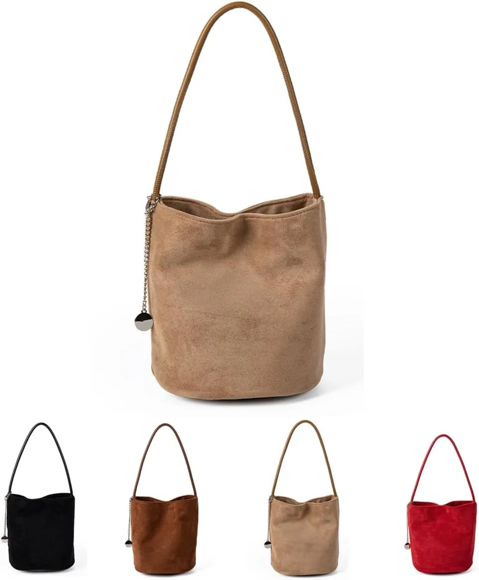 Suede Bucket Bag for Women Crossbody Handbags Tote Slouchy Purses Shoulder Handbag Mini Top-handle Tote Handbag