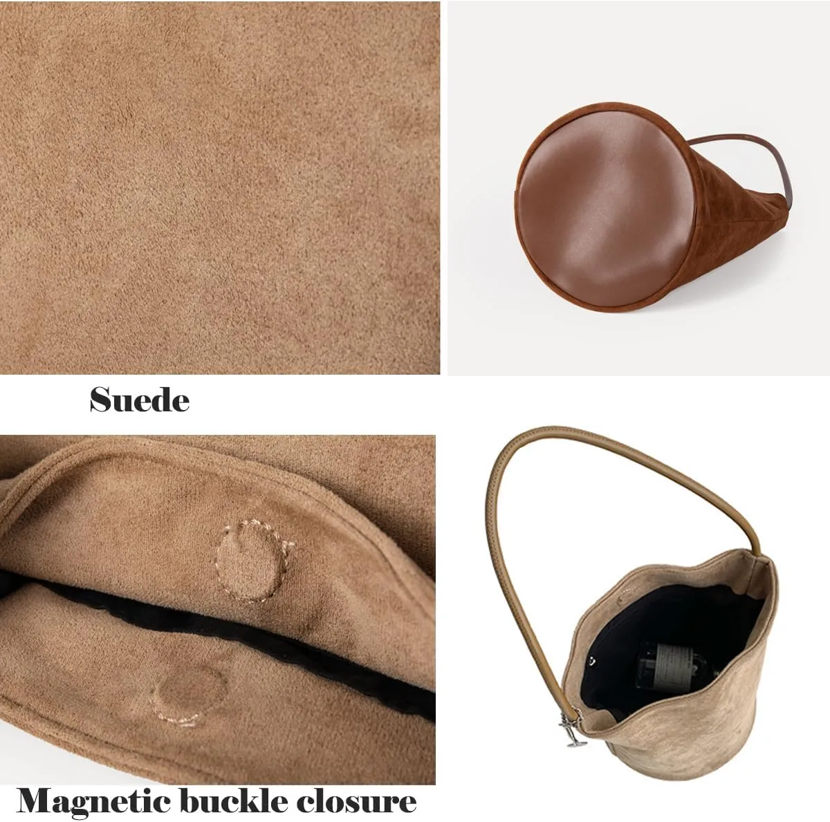 Suede Bucket Bag for Women Crossbody Handbags Tote Slouchy Purses Shoulder Handbag Mini Top-handle Tote Handbag