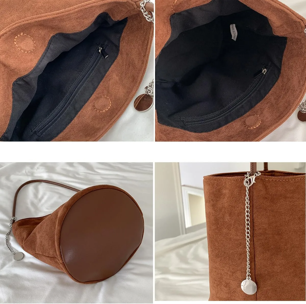 Suede Bucket Bag for Women Crossbody Handbags Tote Slouchy Purses Shoulder Handbag Mini Top-handle Tote Handbag