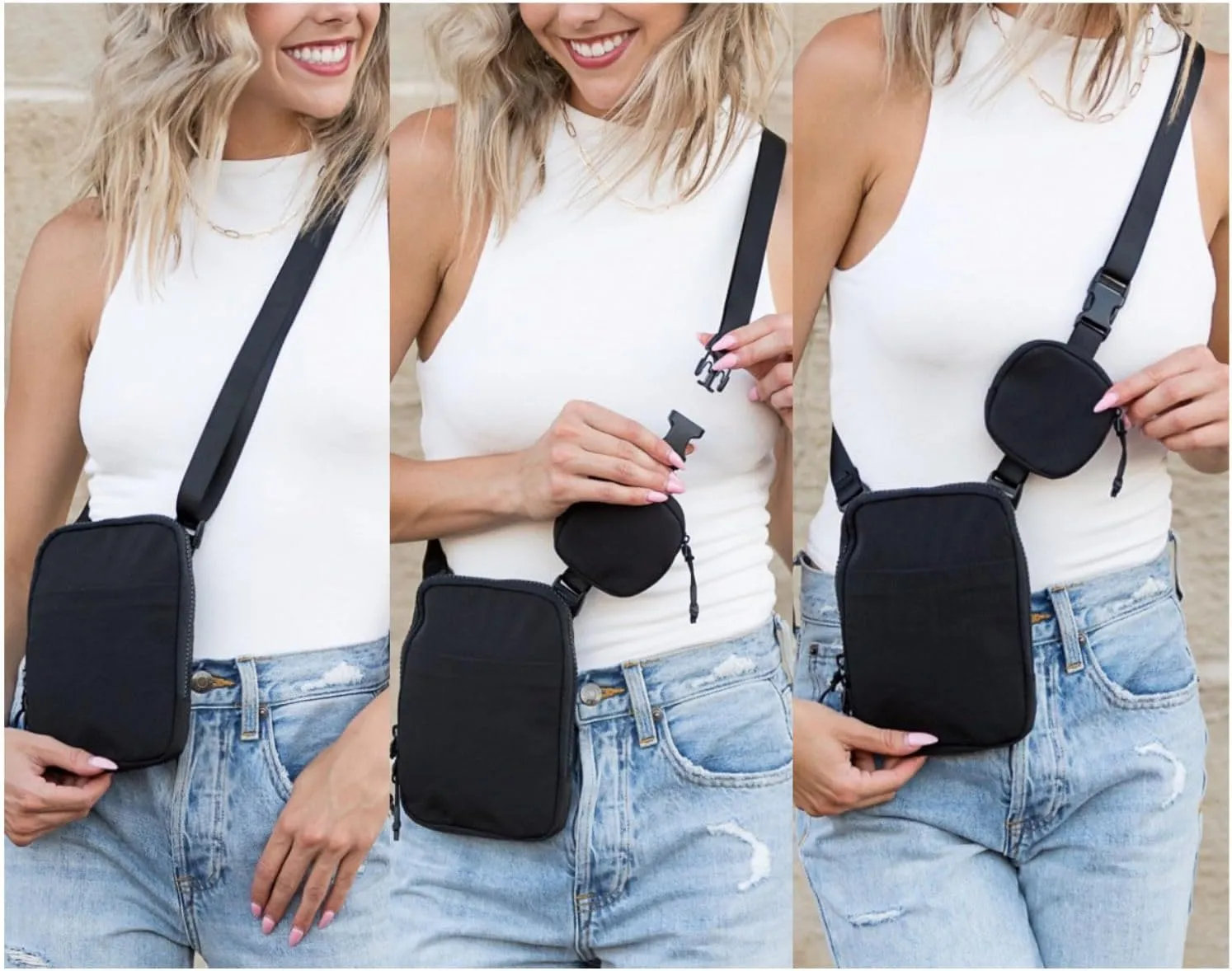 Tapp Collections Unisex Mini Crossbody Belt Bag with Adjustable Strap and Removable Small Pouch - Black