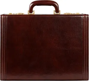 Time Resistance Leather Attache Case - Full Grain Italian Leather Briefcase - Laptop Bag up to 15 - Hard Case with Lock