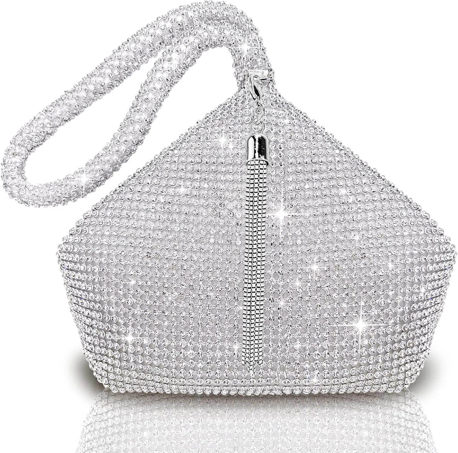 TOPALL Rhinestone Purse Sparkly Bag Silver Diamond Purses for Women Upgrade Evening Prom Rhinestone Handbag Hobo Bag