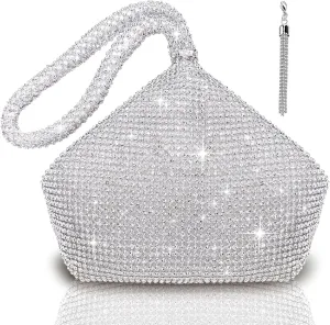 TOPALL Rhinestone Purse Sparkly Bag Silver Diamond Purses for Women Upgrade Evening Prom Rhinestone Handbag Hobo Bag