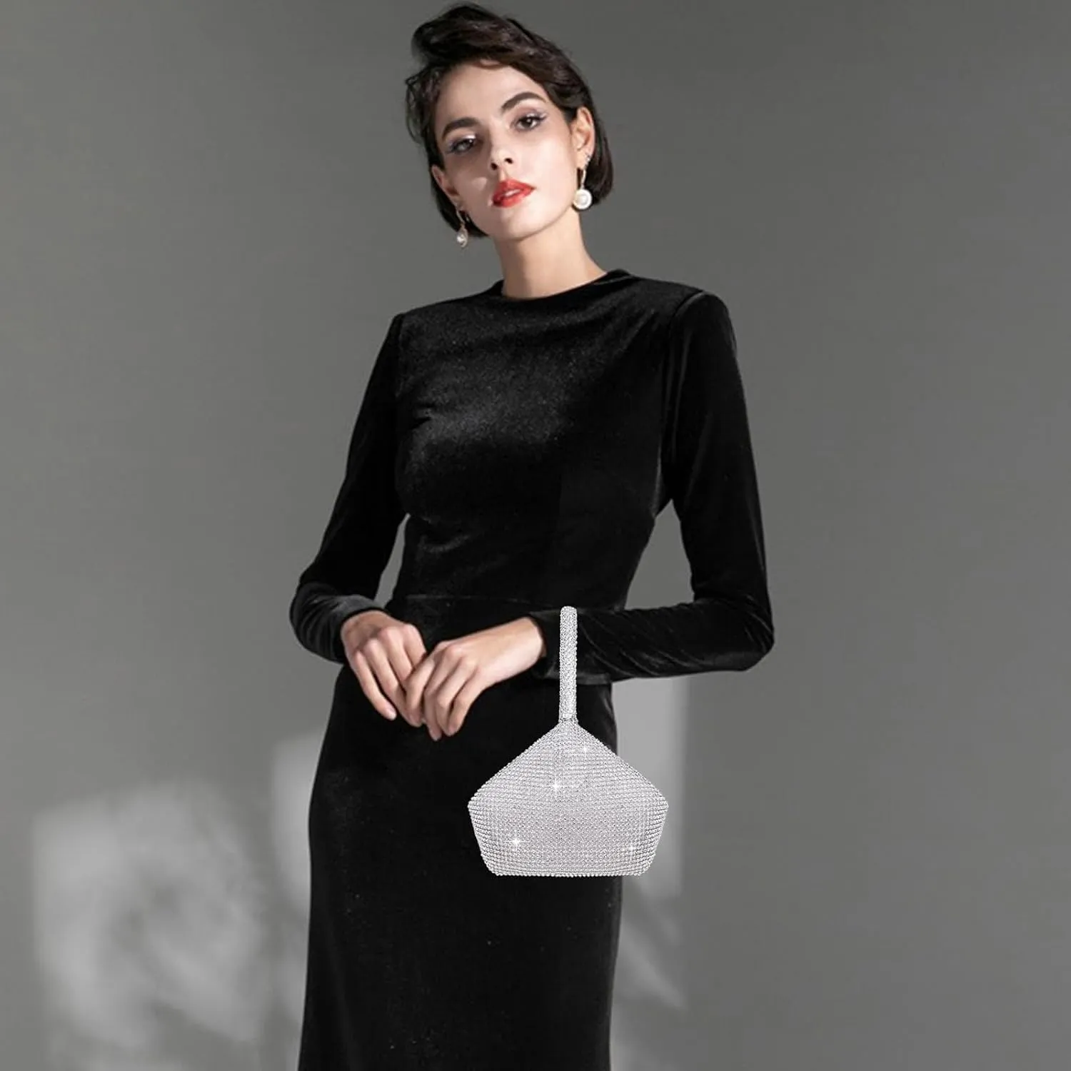 TOPALL Rhinestone Purse Sparkly Bag Silver Diamond Purses for Women Upgrade Evening Prom Rhinestone Handbag Hobo Bag