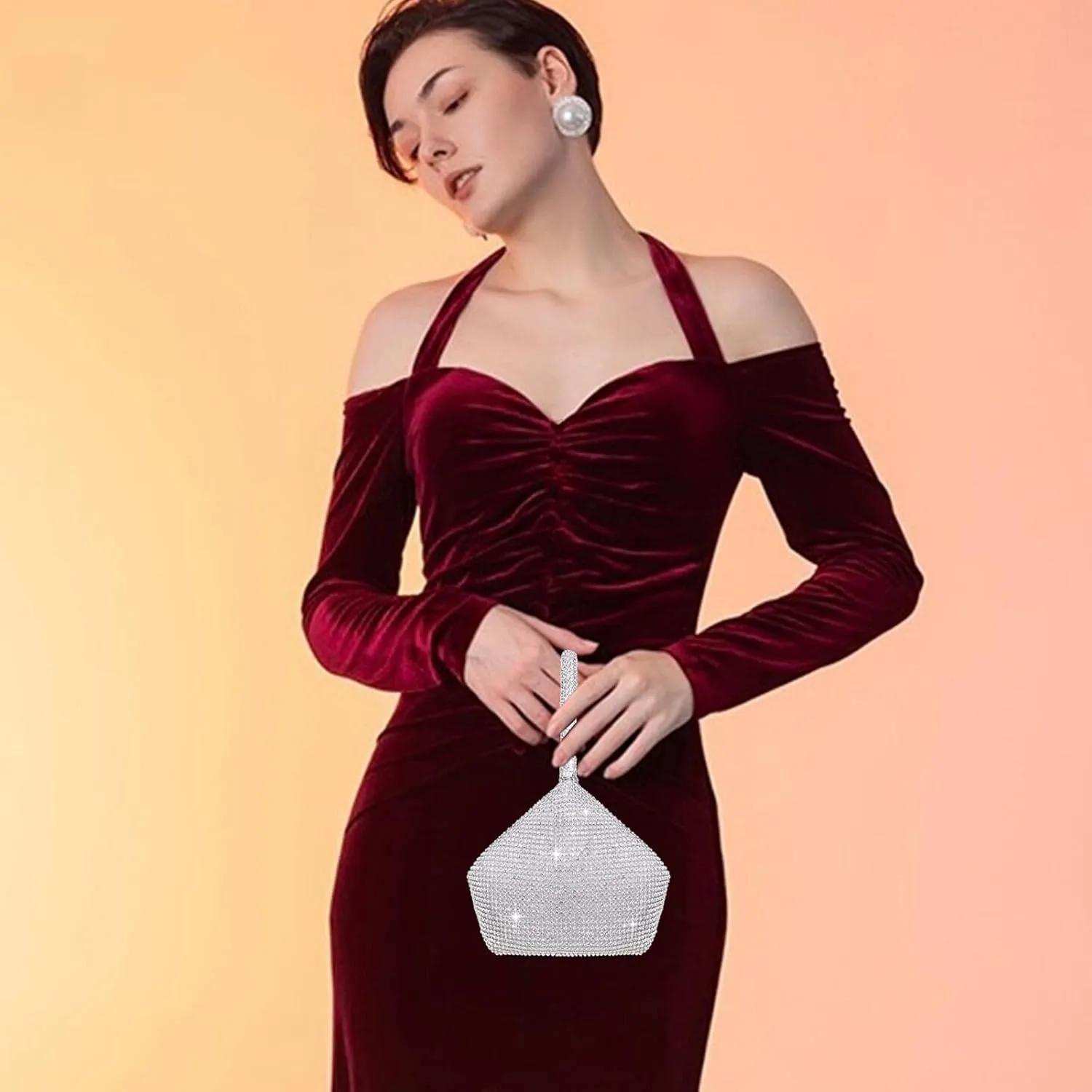 TOPALL Rhinestone Purse Sparkly Bag Silver Diamond Purses for Women Upgrade Evening Prom Rhinestone Handbag Hobo Bag