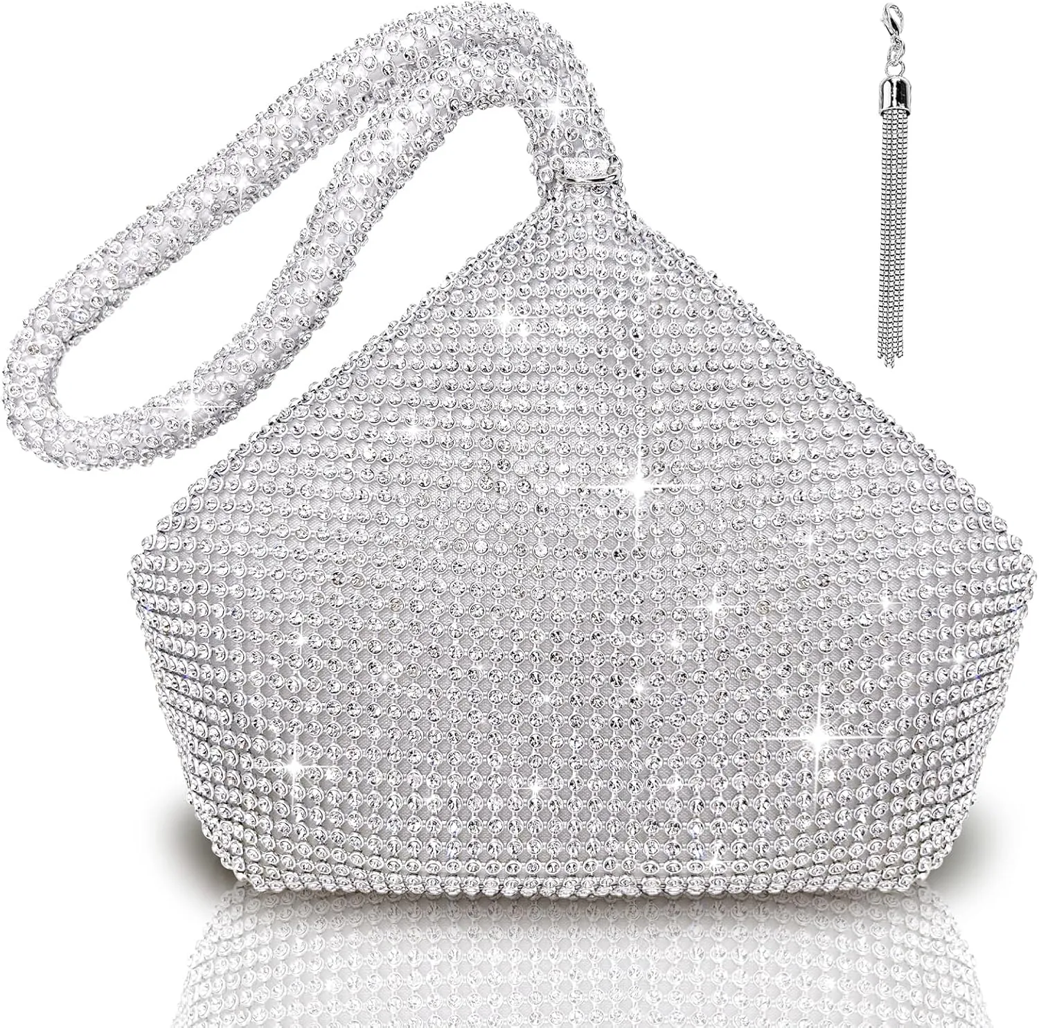 TOPALL Rhinestone Purse Sparkly Bag Silver Diamond Purses for Women Upgrade Evening Prom Rhinestone Handbag Hobo Bag