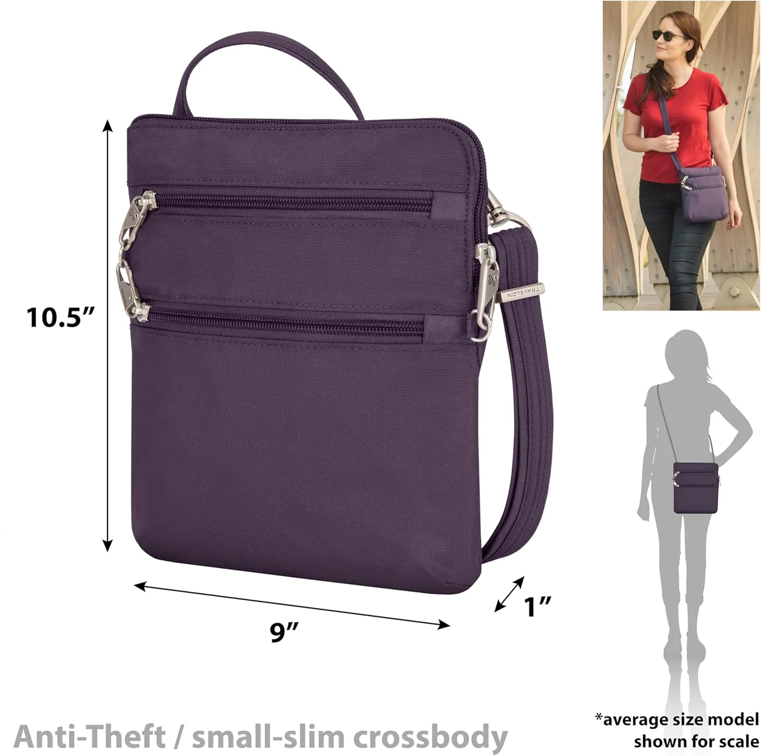 Travelon Anti-theft Classic Slim Double Zip Crossbody