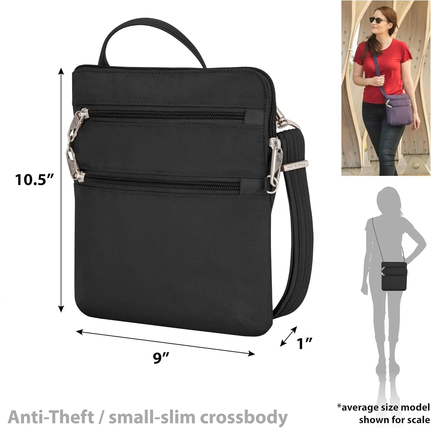 Travelon Anti-theft Classic Slim Double Zip Crossbody