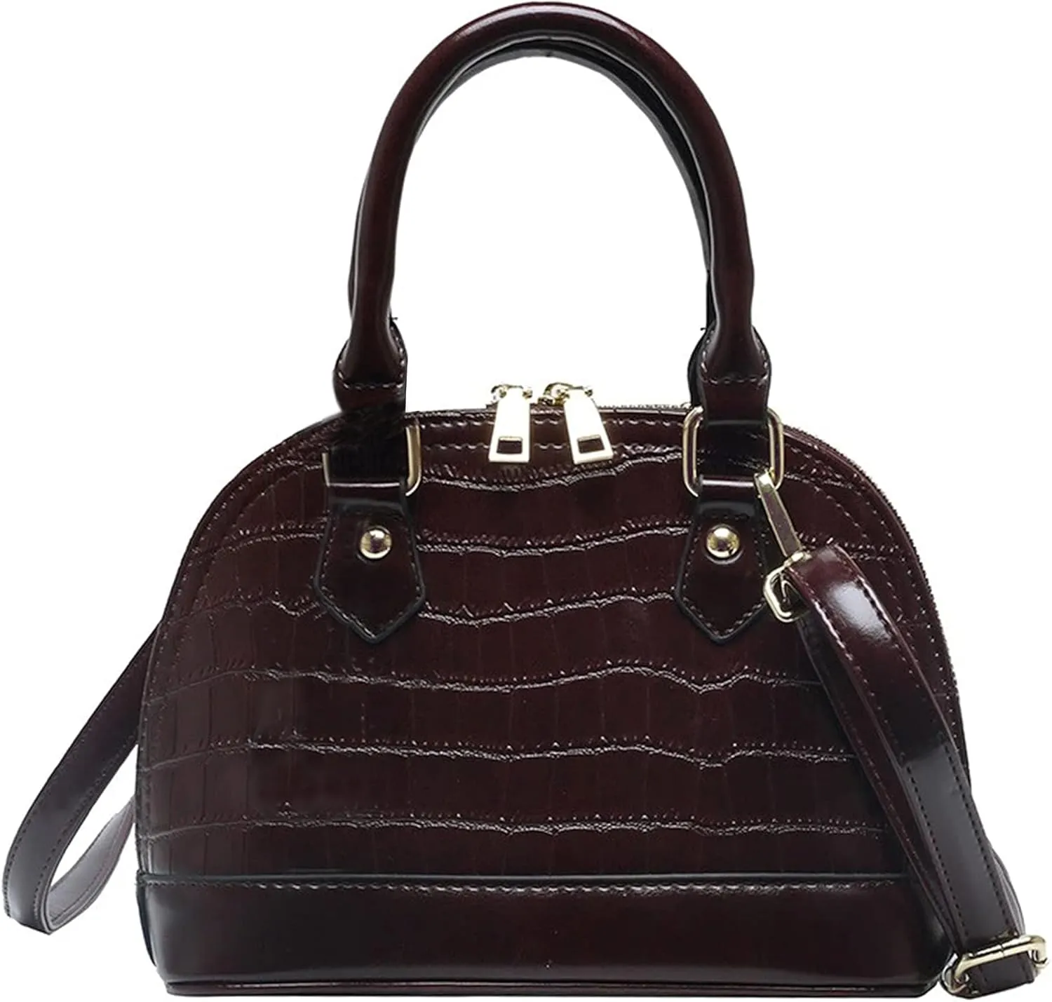 U Scinan Patent Leather Top Handle Tote Bag Mini Zip Around Dome Shoulder Bag Shell Shape Cross Body Handbag Purse Satchel
