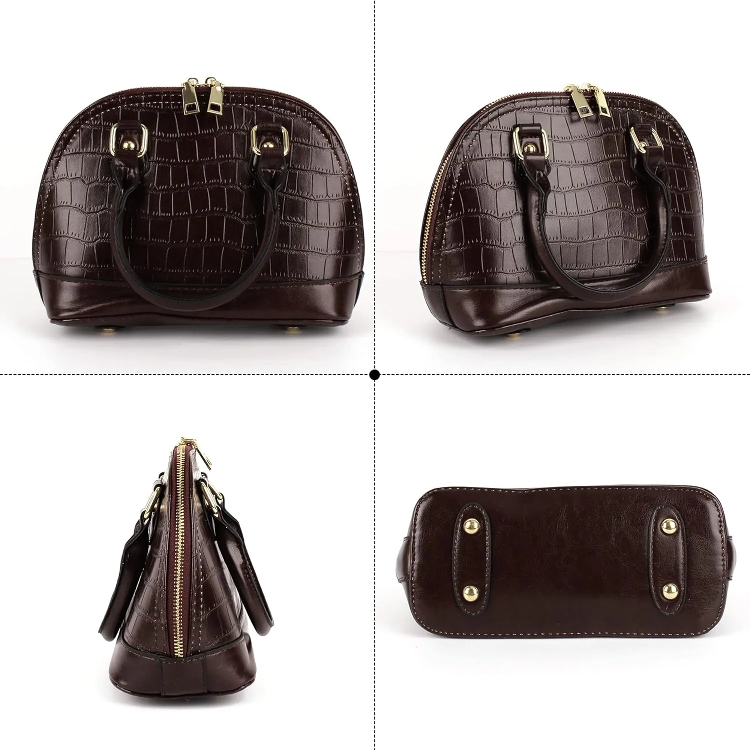 U Scinan Patent Leather Top Handle Tote Bag Mini Zip Around Dome Shoulder Bag Shell Shape Cross Body Handbag Purse Satchel