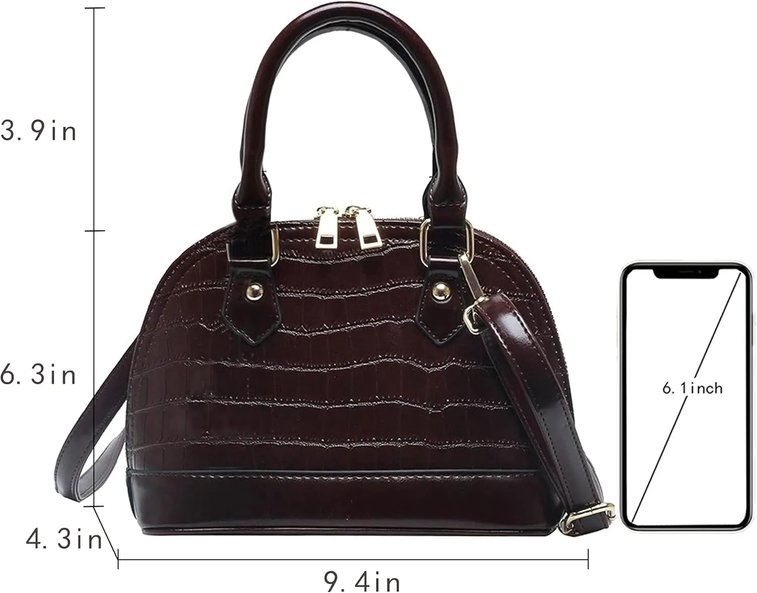 U Scinan Patent Leather Top Handle Tote Bag Mini Zip Around Dome Shoulder Bag Shell Shape Cross Body Handbag Purse Satchel