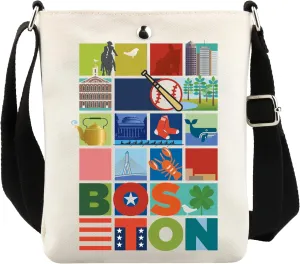 UJIMS Boston City Canvas Crossbody Bag Boston Travel Souvenir Gift Boston Themed Gifts Boston Vacation Gift