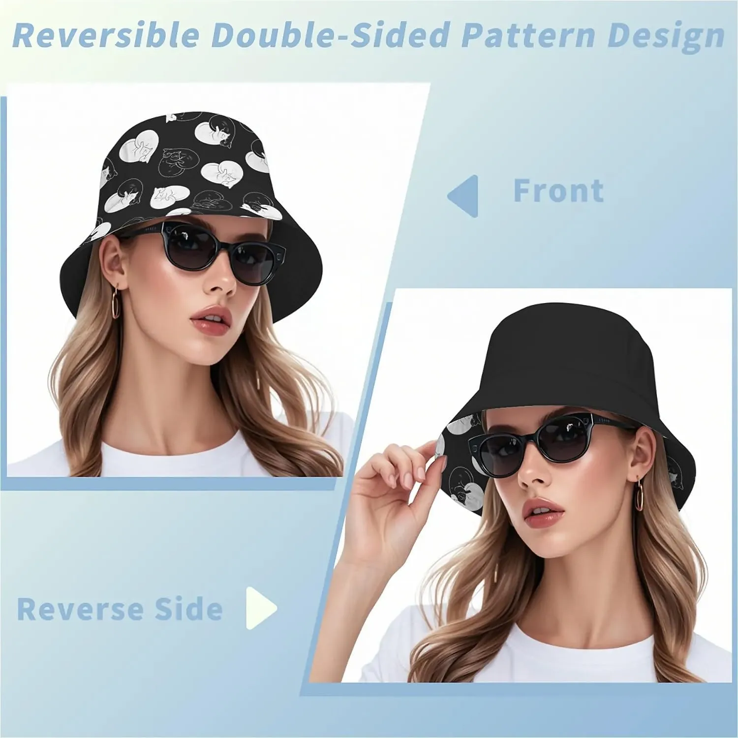 Unisex Print Double Side Wear Summer Reversible Sun Fishing Bucket Hat for Men Women Teens,Tropic Vibes