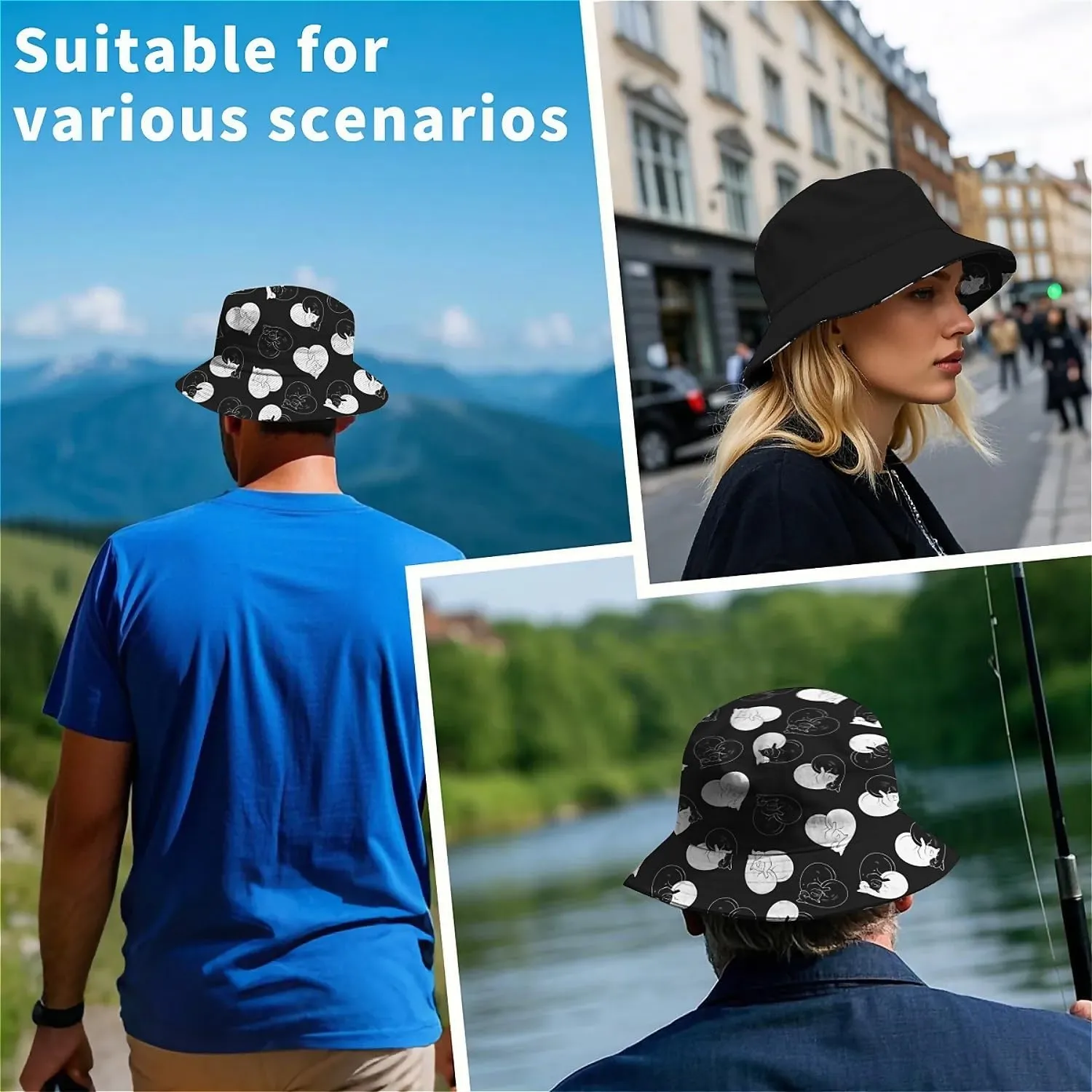 Unisex Print Double Side Wear Summer Reversible Sun Fishing Bucket Hat for Men Women Teens,Tropic Vibes