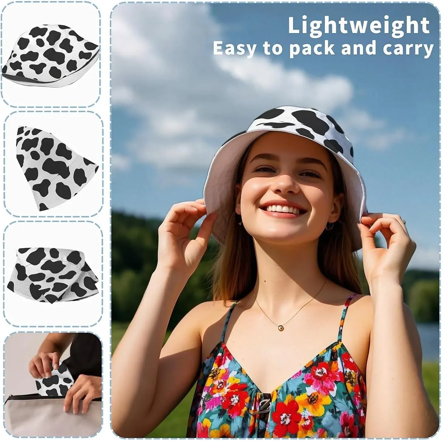 Unisex Print Double Side Wear Summer Reversible Sun Fishing Bucket Hat for Men Women Teens,Tropic Vibes