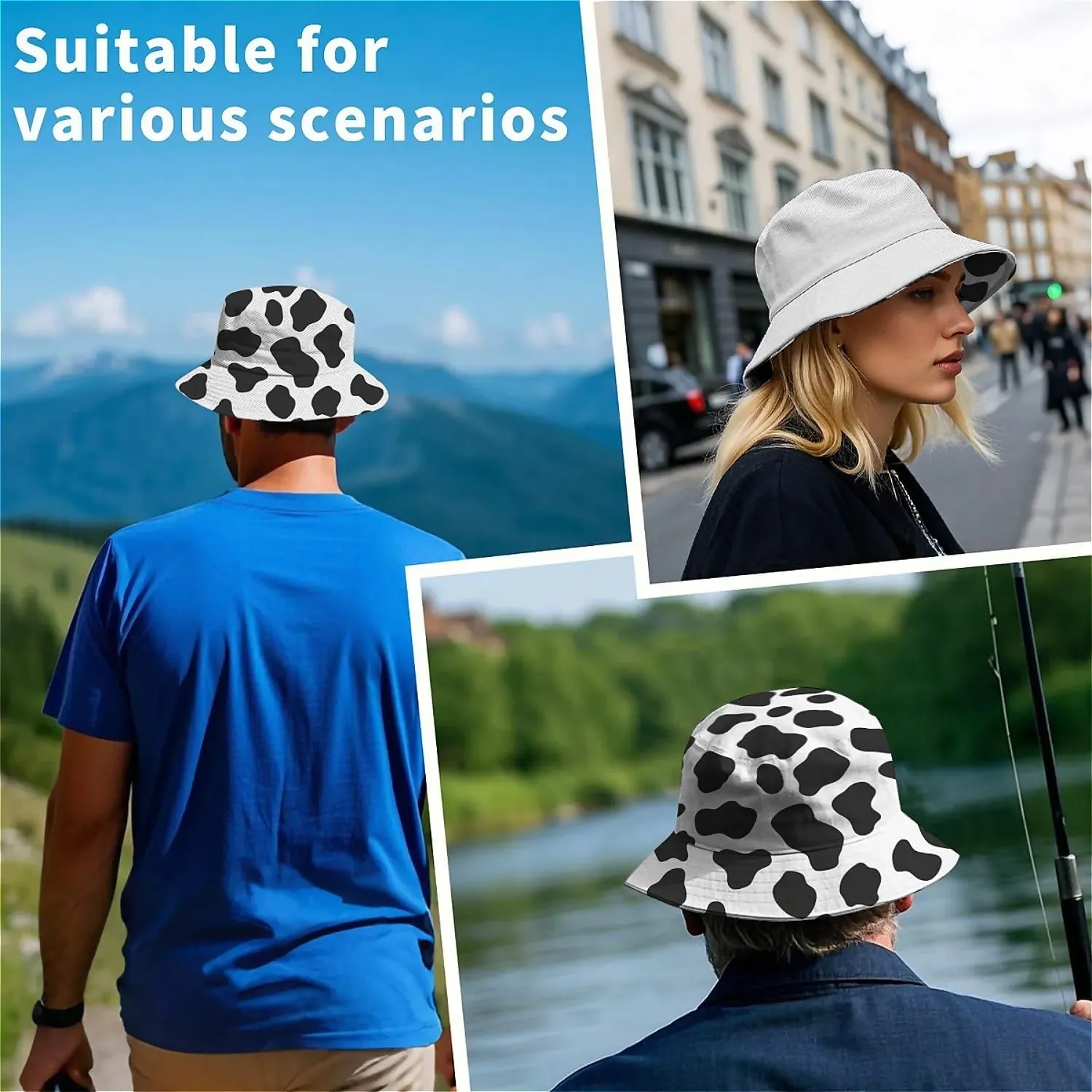 Unisex Print Double Side Wear Summer Reversible Sun Fishing Bucket Hat for Men Women Teens,Tropic Vibes