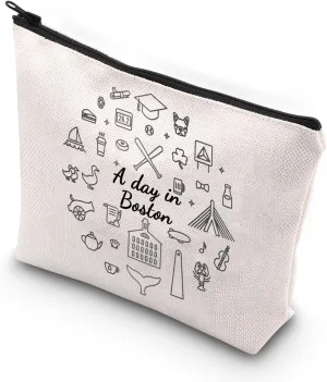 VAMSII Boston City Travel Gift A Day in Boston Travel Souvenir Zipper Bag Bachelorette Party Favor Makeup Bag (A Day in Boston)
