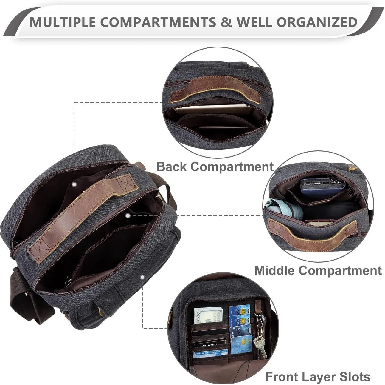 VASCHY Messenger Bag Small, Canvas Water Resistant Crossbody Shoulder Bag Purse for Men and Women
