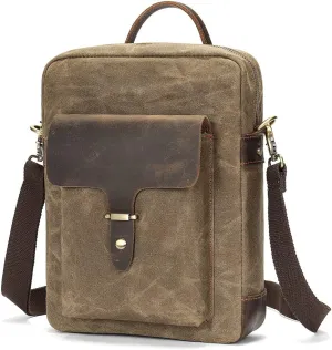 Vintage Waxed Canvas Messenger Bag for Men & Women, Lightweight Crossbody Sling Bag with Genuine Leather Work Satchel