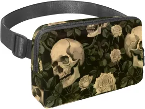 Waist Pack for Women Men, Outdoor Waist Bag Fanny Pack, Slim Running Belt Bum Bag for Walking Jogging Hiking Traveling Workout - White Rose Branch Sugar Skull