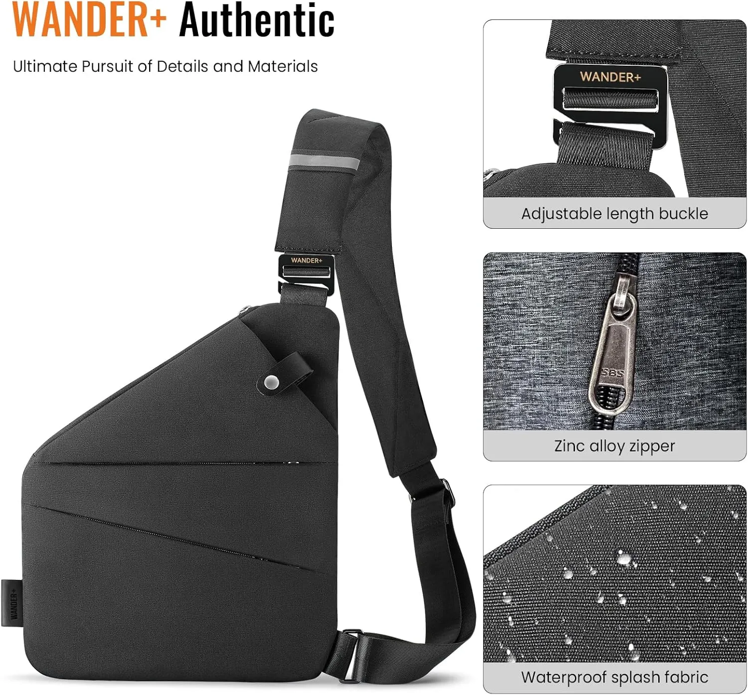 WANDER PLUS Anti Theft Crossbody Bag, Shoulder Bag Anti-theft Design for Travel, Sport, Work