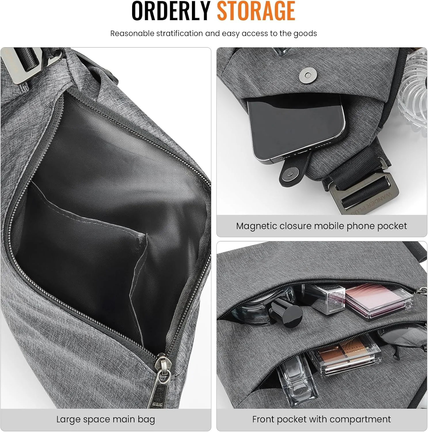 WANDER PLUS Anti Theft Crossbody Bag, Shoulder Bag Anti-theft Design for Travel, Sport, Work