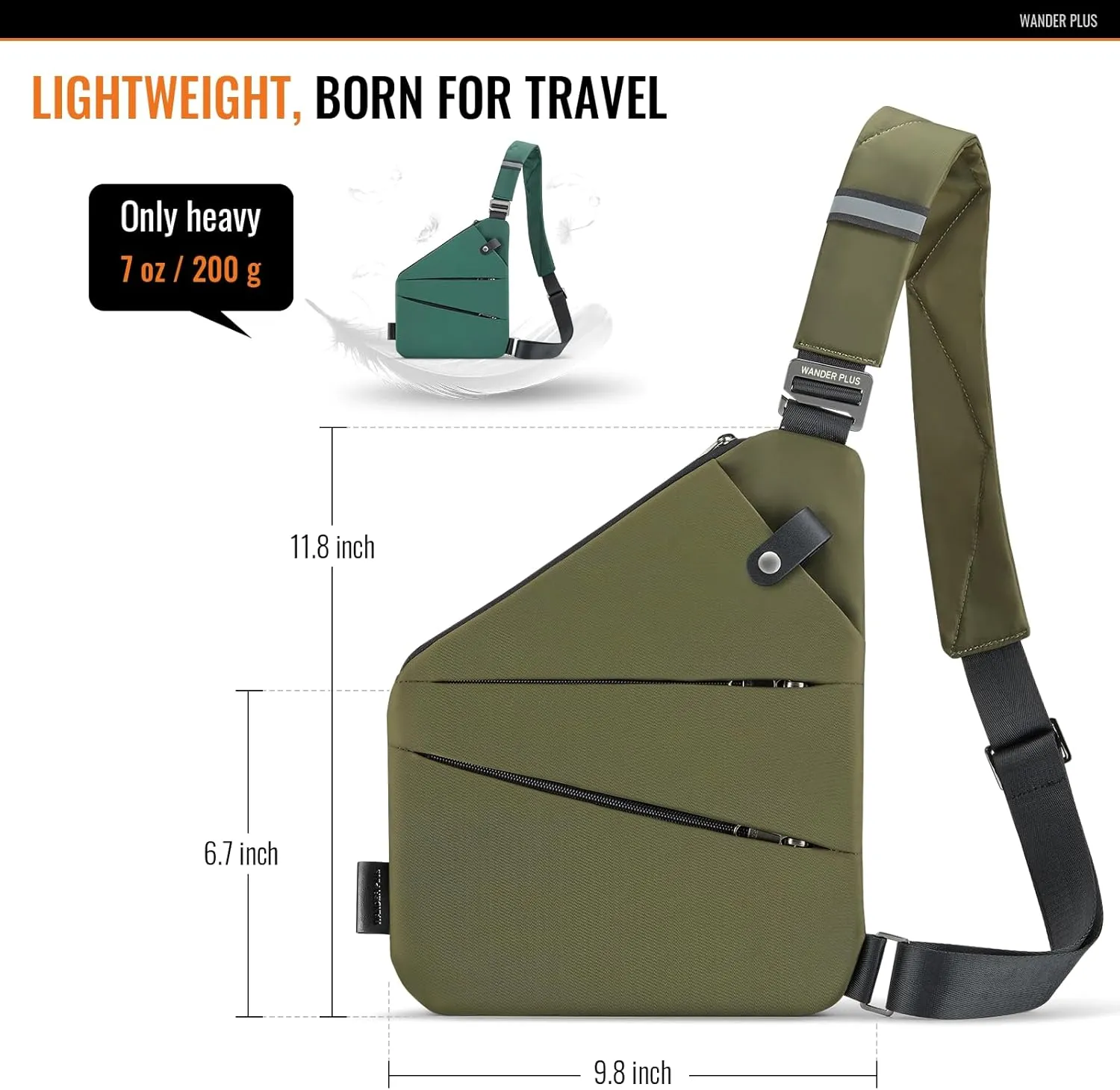WANDER PLUS Anti Theft Crossbody Travel Bag for Women Men, Multi-Pocket Crossbody Bag, Slim Sling Bag with Adjustable Strap