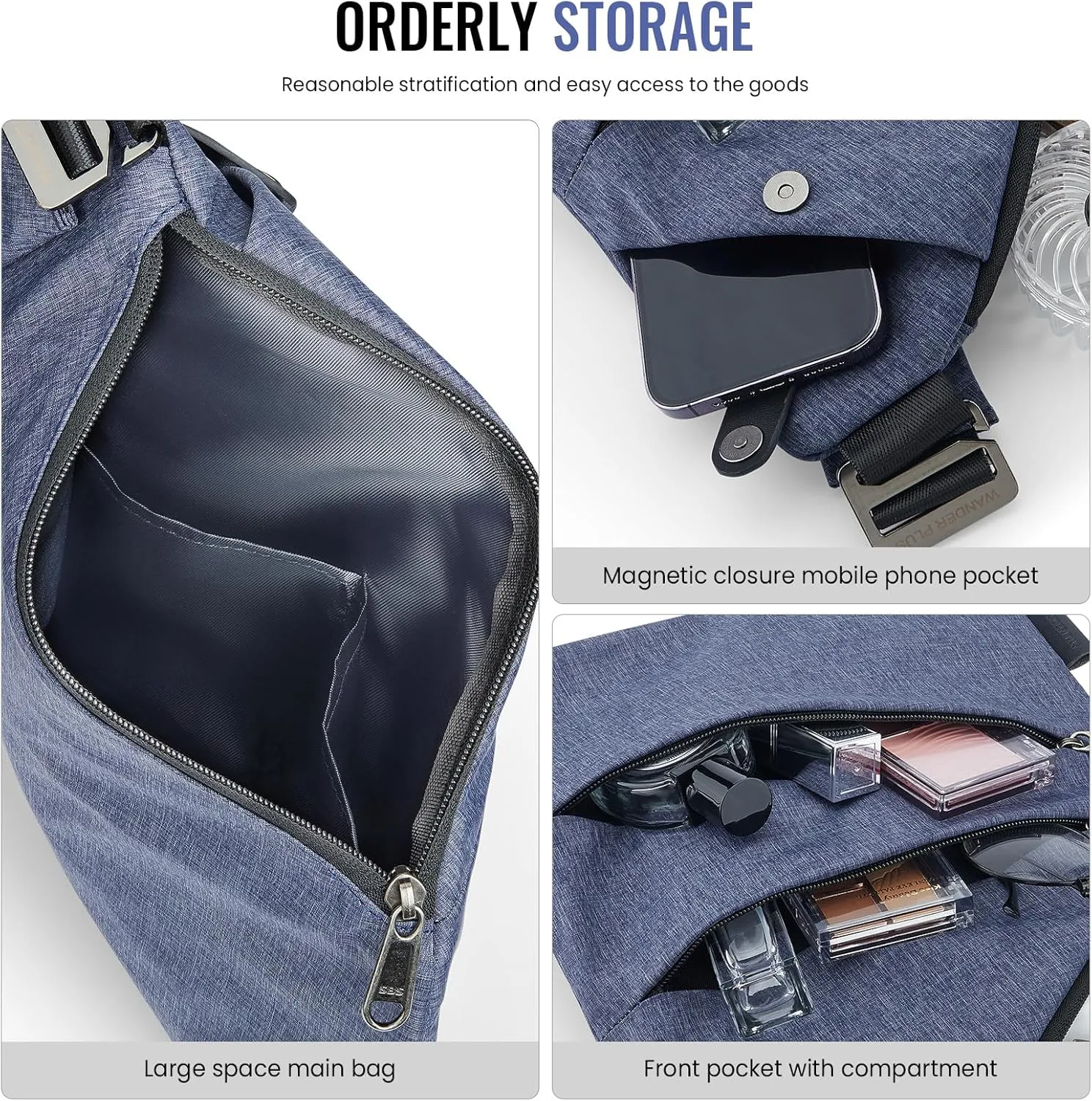 WANDER PLUS Anti Theft Crossbody Travel Bag for Women Men, Multi-Pocket Crossbody Bag, Slim Sling Bag with Adjustable Strap