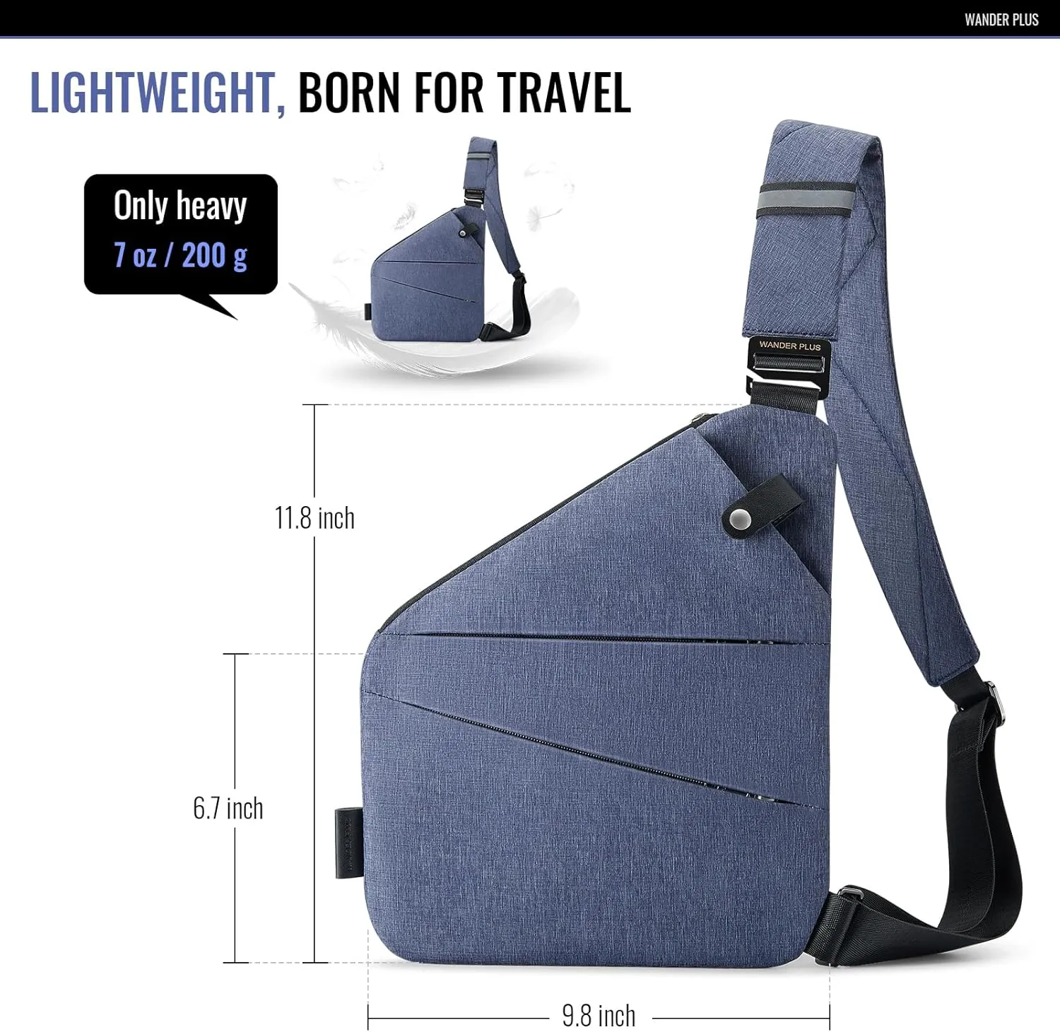 WANDER PLUS Anti Theft Crossbody Travel Bag for Women Men, Multi-Pocket Crossbody Bag, Slim Sling Bag with Adjustable Strap