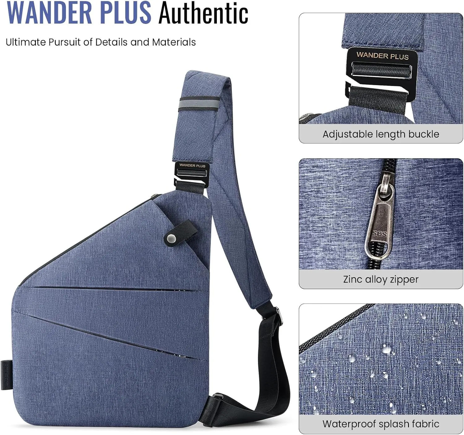 WANDER PLUS Anti Theft Crossbody Travel Bag for Women Men, Multi-Pocket Crossbody Bag, Slim Sling Bag with Adjustable Strap