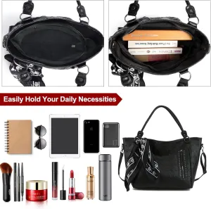 Women Skull Tote Bag Revit Studded Handbag Pu Leather Purse and Wallet