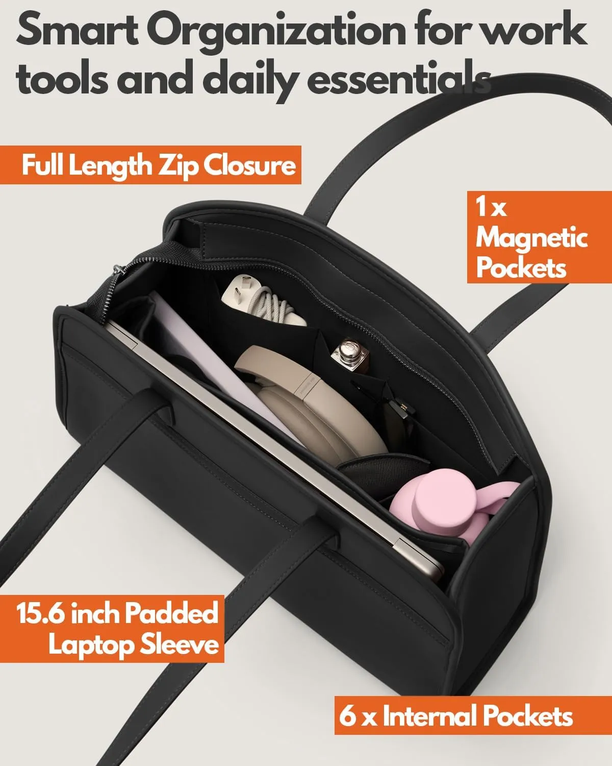 Work Tote Bags for Women 15.6 Inch - Laptop Tote Bag with Zip Compartments - Briefcase for Women Professional for Computer